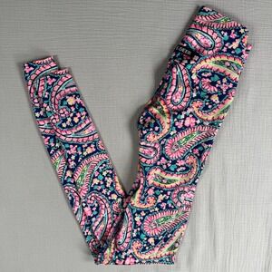 K-DEER Paisley Print Yoga Pants Leggings Women's XS Navy Pink Teal‎